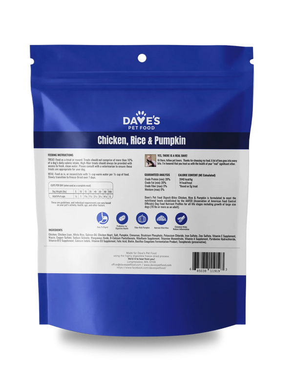 Dave's Pet Food Digesti-Bites Chicken, Rice & Pumpkin Dog Treats