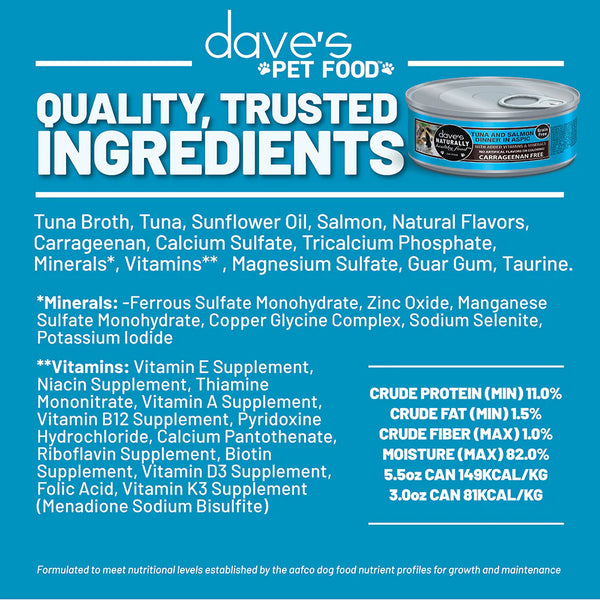 Dave's Pet Food Naturally Healthy Grain Free Tuna and Salmon in Aspic Canned Cat Food