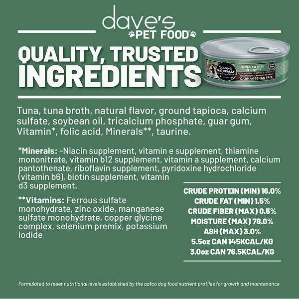 Dave's Pet Food Naturally Healthy Grain Free Tuna Entree in Gravy Canned Cat Food