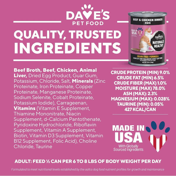 Dave's Pet Food Naturally Healthy Grain Free Beef and Chicken Canned Cat Food