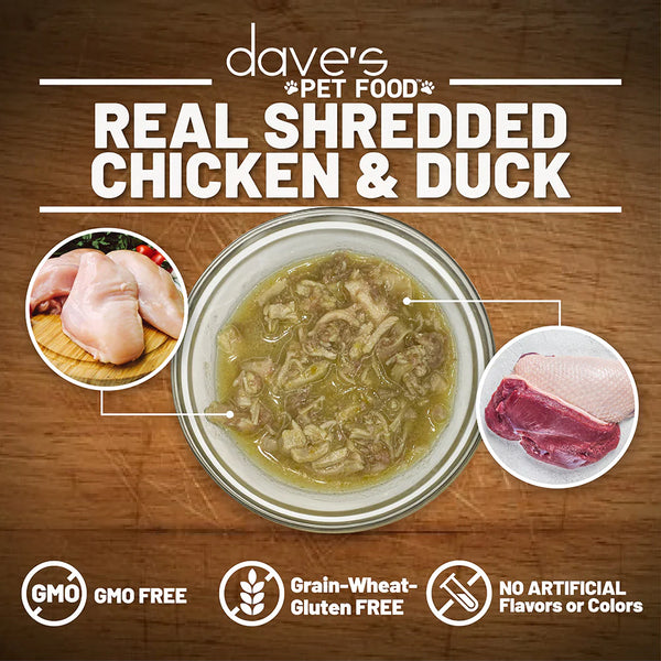 Dave's Pet Food Shredded Chicken & Duck Dinner in Gravy Canned Cat Food
