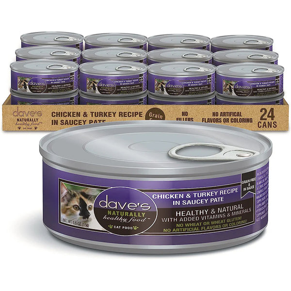 Dave's Pet Food Chicken & Turkey in Saucey Pate Recipe Canned Cat Food