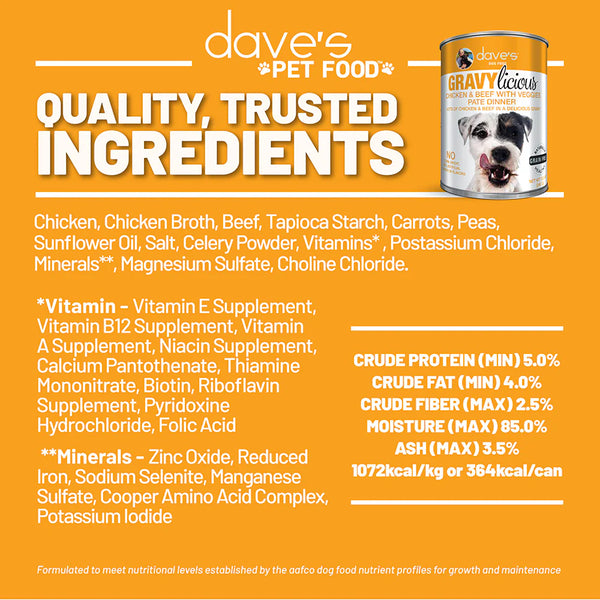 Dave's Pet Food Gravylicious Chicken & Beef with Veggies Pate Dinner for Dogs