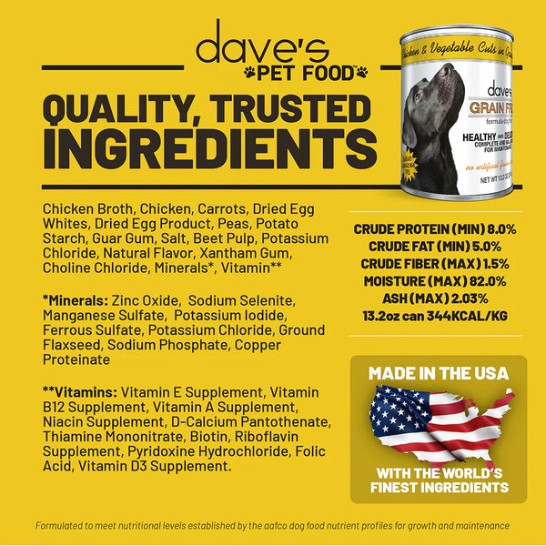 Dave’s Grain Free Chicken & Vegetable Cuts in Gravy Canned Dog Food