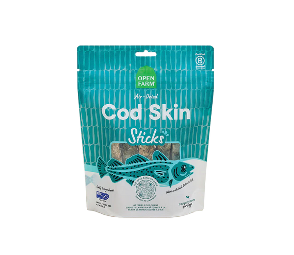 Open Farm Air Dried Cod Skins Crunchy Dog Treat Sticks