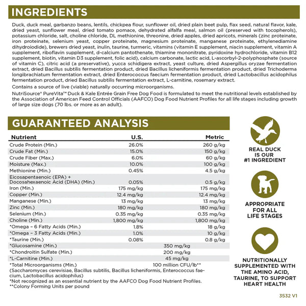 PureVita Grain Free Duck & Kale Adult Dog Food