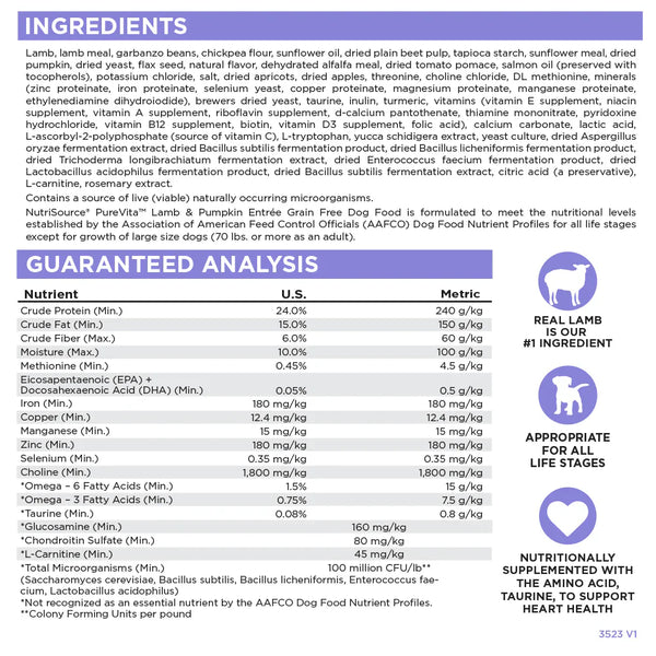PureVita Grain Free Lamb & Pumpkin Dog Food