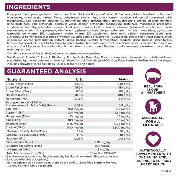 PureVita Grain Free Pork & Blueberry Dog Food