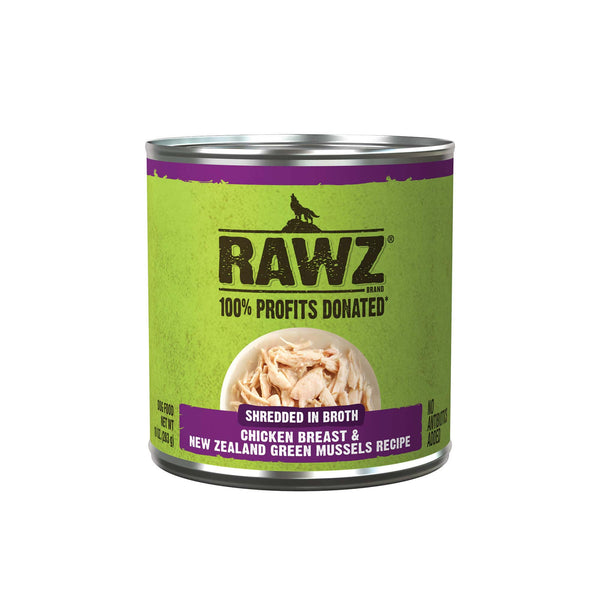 RAWZ Shredded in Broth  Chicken Breast &  New Zealand Green Mussel Recipe Canned Dog Food