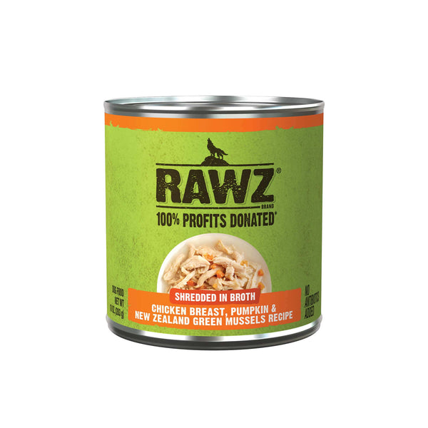 RAWZ Shredded in Broth  Chicken Breast, Pumpkin & New Zealand Green Mussel Recipe Canned Dog Food