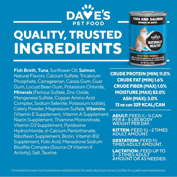 Daves Pet Food Grain Free Tuna And Salmon Canned Dinner in Aspic for Cats