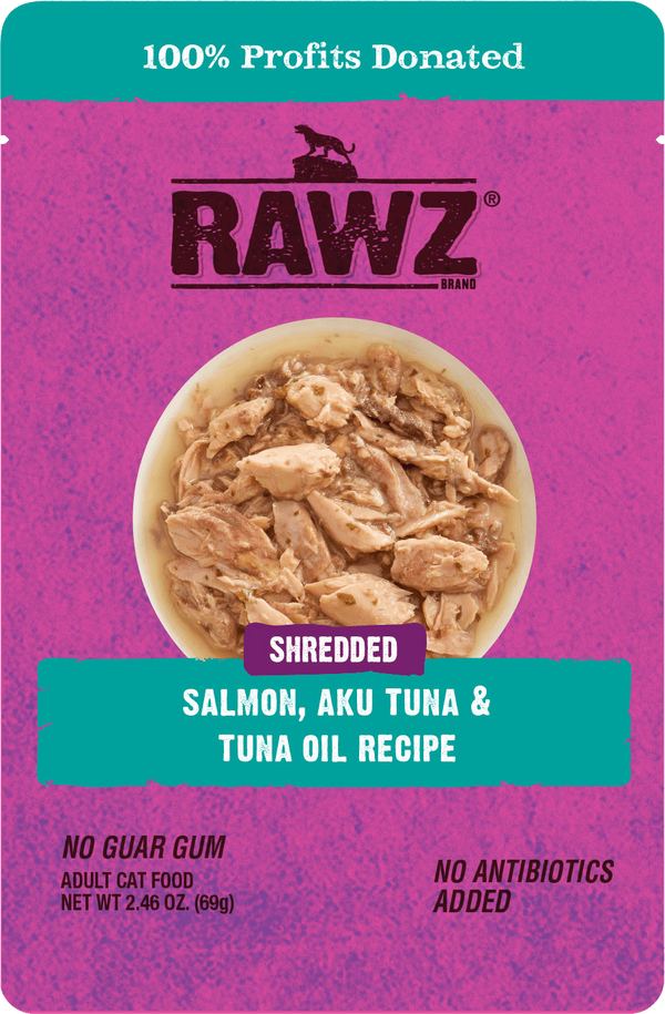 RAWZ® Shredded Salmon, Aku Tuna & Tuna Oil Recipe For Cats