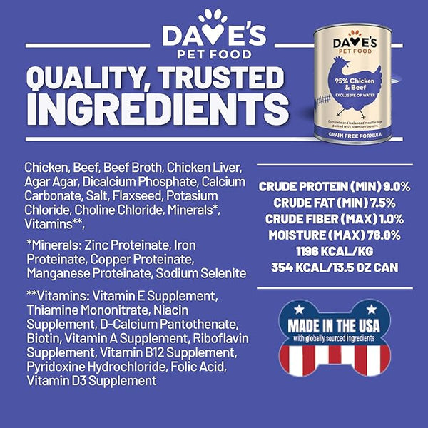 Dave's Pet Food 95% Premium Beef and Chicken Canned Dog Food