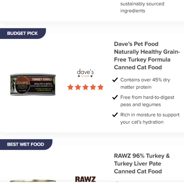 Dave's Pet Food Naturally Healthy Grain Free Turkey Canned Cat Food