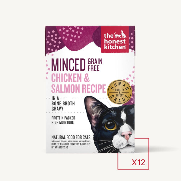 The Honest Kitchen Cat Minced Chicken & Salmon Recipe in Bone Broth