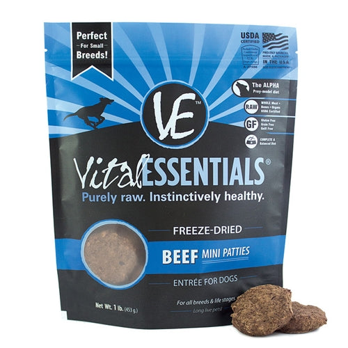 Vital Essentials Freeze-Dried Mini Pet Patties Beef Entrees for Dogs