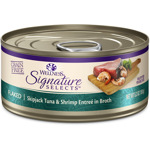 Wellness Signature Select Flaked Skipjack Tuna with Shrimp Entree in Broth Canned Cat Food
