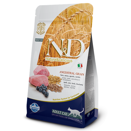 Farmina N&D Natural & Delicious Low Grain Adult Lamb & Blueberry Dry Cat Food