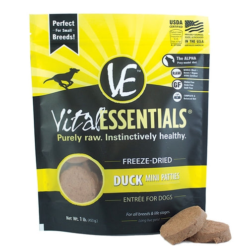 Vital Essentials Freeze-Dried Mini Pet Patties Duck Entrees for Dogs