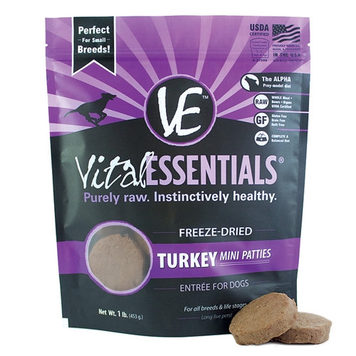 Vital Essentials Freeze-Dried Mini Pet Patties Turkey Entrees for Dogs
