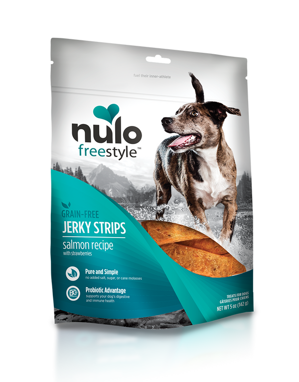 Nulo FreeStyle Dog Jerky Strip Treat Salmon with Strawberry