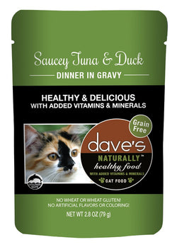Dave’s Naturally Healthy Cat Food Pouch – Saucey Tuna & Duck Dinner in Gravy