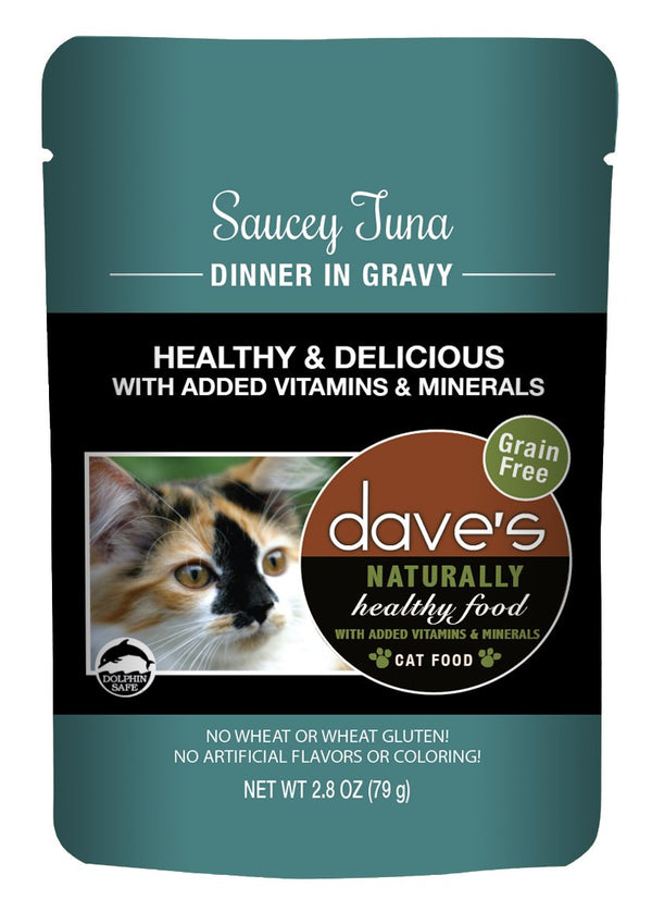 Dave’s Naturally Healthy Cat Food Pouch – Saucey Tuna Dinner in Gravy