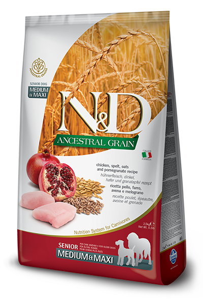 Farmina Natural & Delicious Ancestral Grain Chicken & Pomegranate Senior Medium & Maxi Dry Dog Food